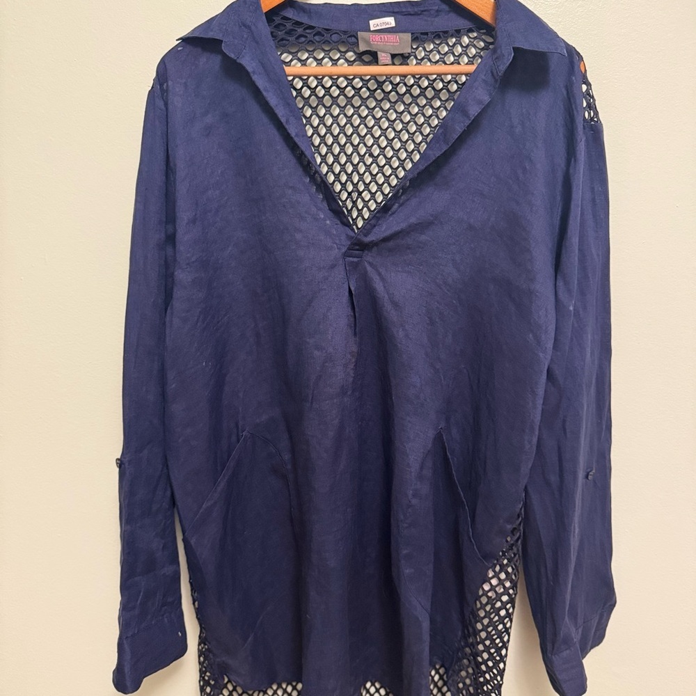 For Cynthia Navy Mesh Beachwear Top